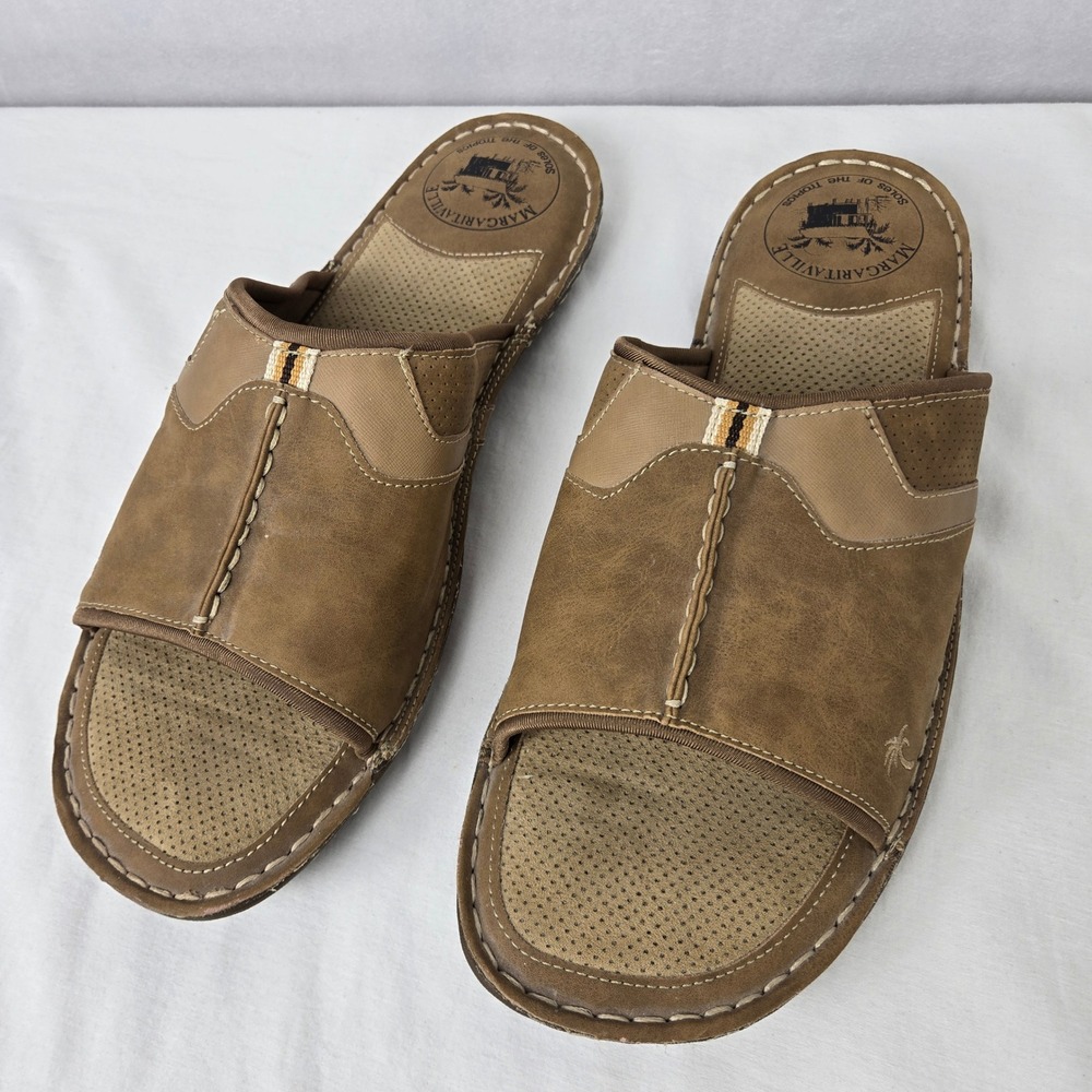 Margaritaville Mens Brown Cushioned Slide Sandals Soles of the Tropics Size 13